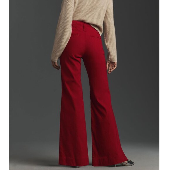 Anthropologie Maeve The Naomi Wide-Leg Flare Pants Dark Red 26W - Picture 2 of 10
